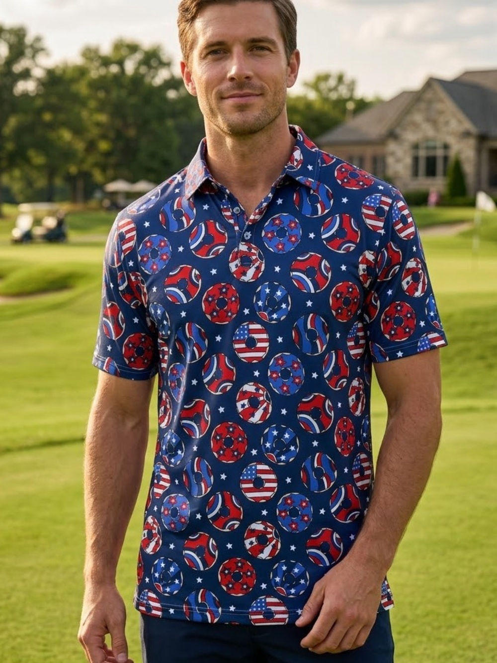 Men's Patriotic Blue Short-Sleeve Polo Shirt